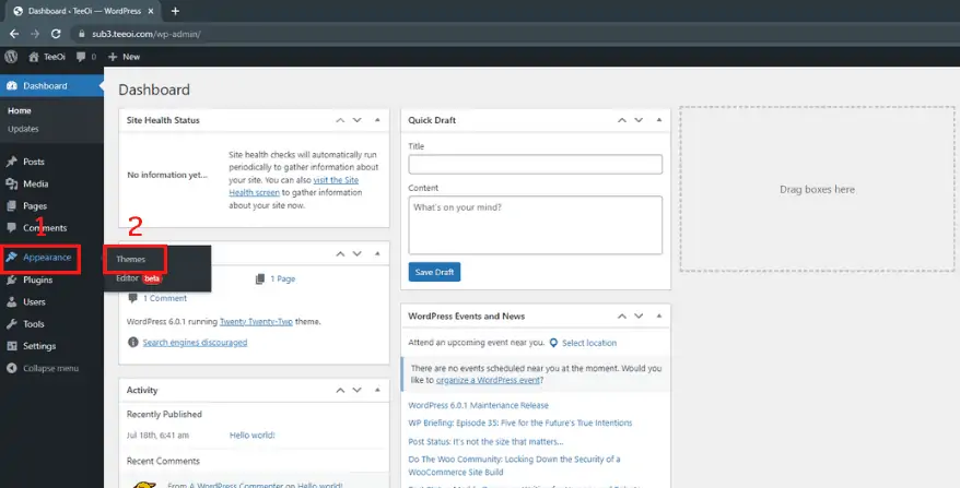ติดตั้งธีม wordpress